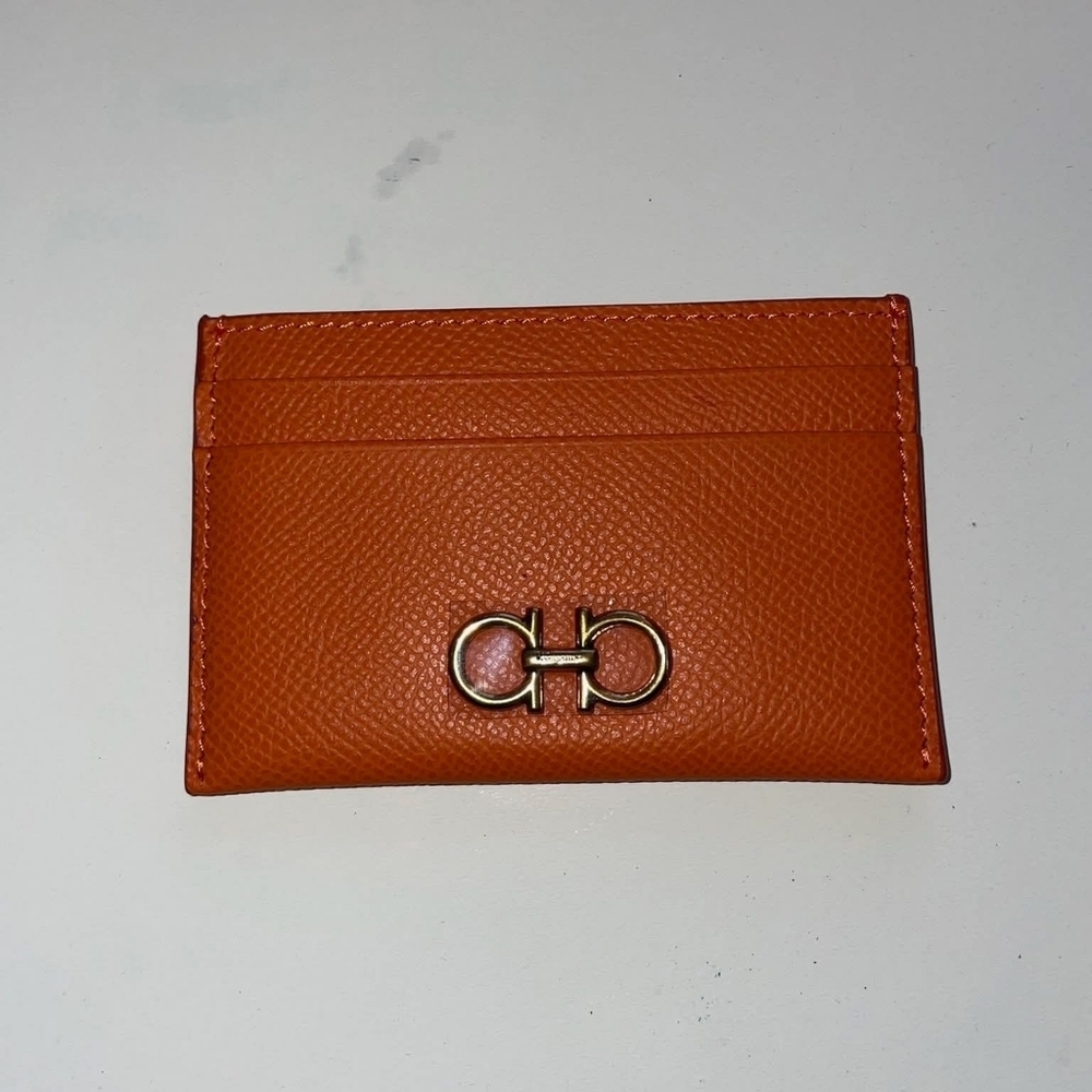 Salvatore Ferragamo Orange Leather Card Holder